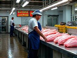 豊洲市場の活気ある卸売業者