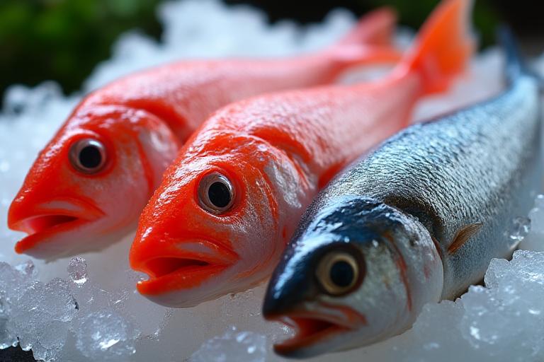 市場から直送された新鮮な丸ごとのマグロや鯛、鯵